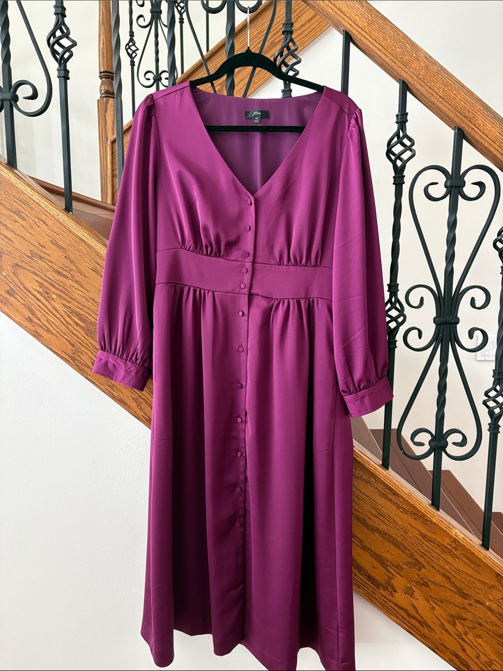 J. Crew Plum Button-Front V-Neck Midi Dress